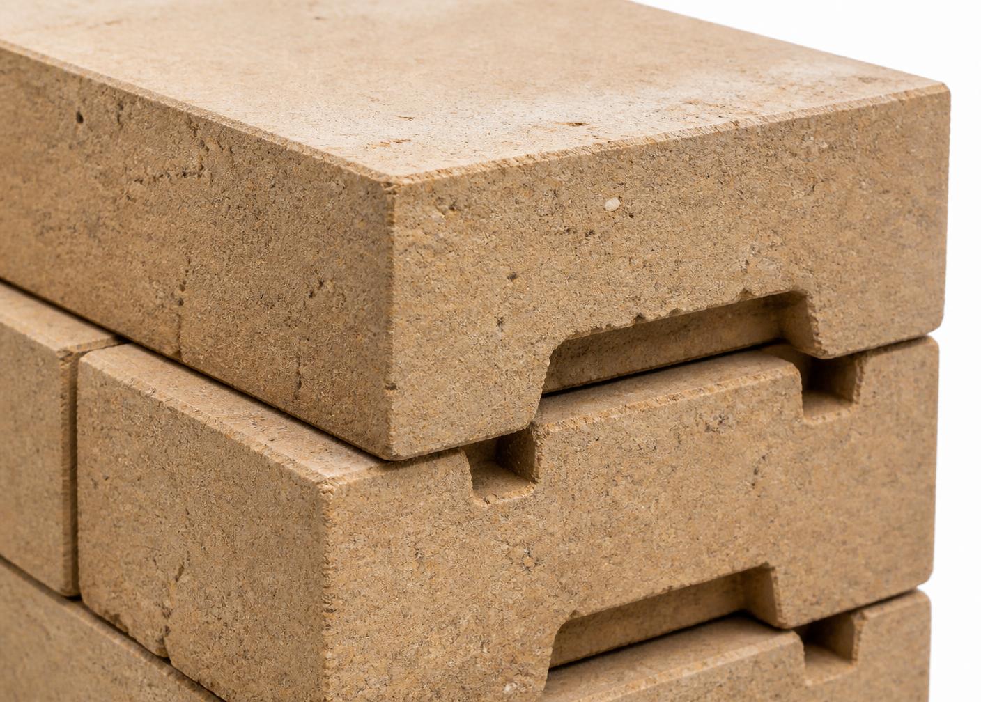 Close-up of interlocking stabilised soil blocks